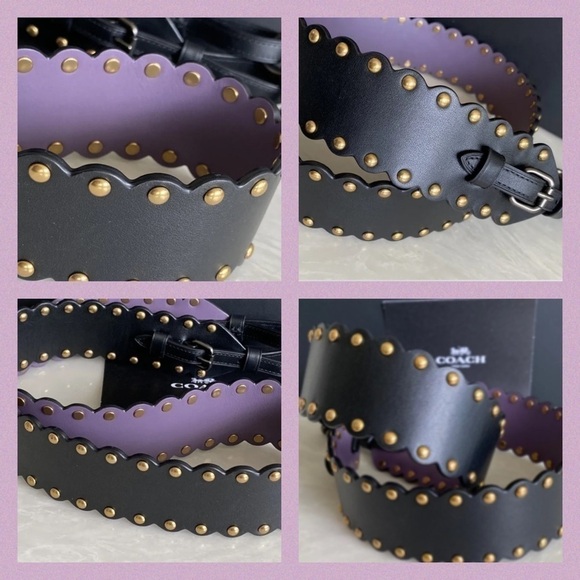 COACH SCALLOPED BLACK / PURPLE LEATHER RIVETS NOVELTY STRAP 76551 EUC - Picture 7 of 7